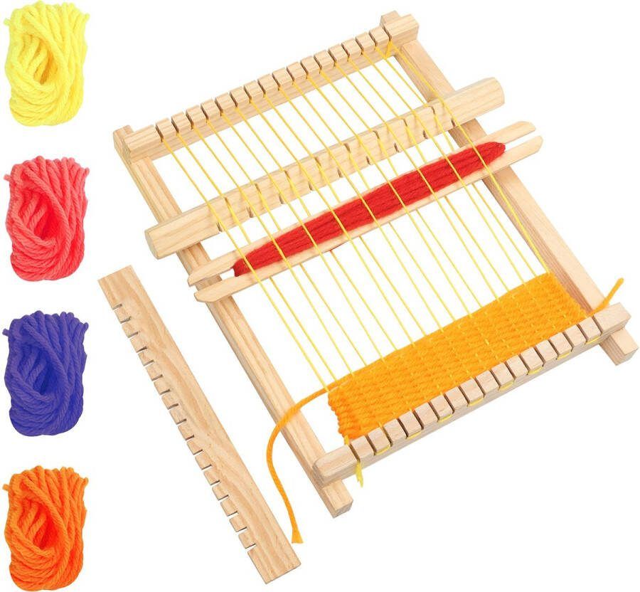 CURTZY Houten Weefgetouw – 16 5 x 21 7 cm – Groot Frame Multi-Hobby Schoot Hand Naaimachine – Gemixte Garens Aanpas Stand Kam Shuttle & Nylon Koord – Kit voor Beginners