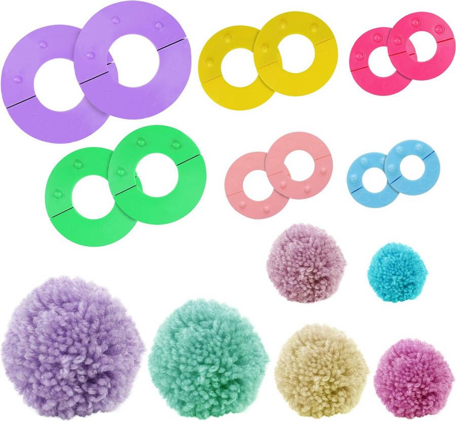 CURTZY Plastic Pompon Maker Set (6 Pak) – 6 Maten (2 5 3 5 4 5 5 7 & 9cm) – Herbruikbaar DIY Pompon Maak Fluff Ball Haken Wol & Garen Wever Gereedschap