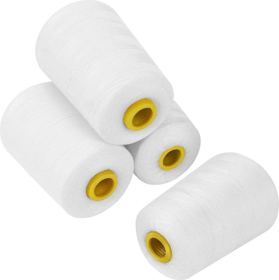CURTZY Wit Polyester Naaimachine Spoelen Set (4 Pak) – 11 cm Spoelen met 5460 Meter Draad – Spoelen Set voor Hand en Machine Borduren