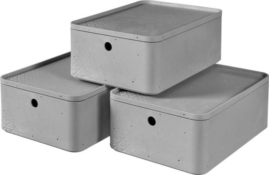 Curver Opbergbox met deksel set Beton 3 st maat M lichtgrijs