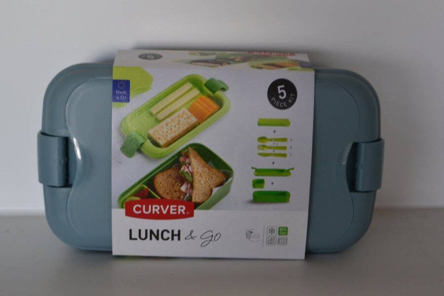 Curver Broodtrommel Lunch en Go Blauw Met Bestek 5 onderdelen