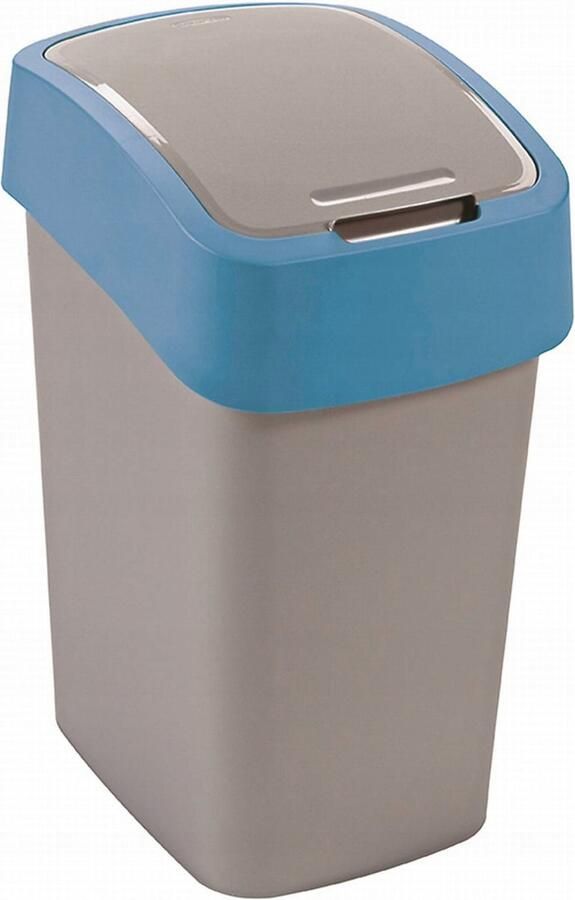 Curver Cuver Prullenbak Afvalbak met deksel Grijs met blauw frame 25L Flip Bin