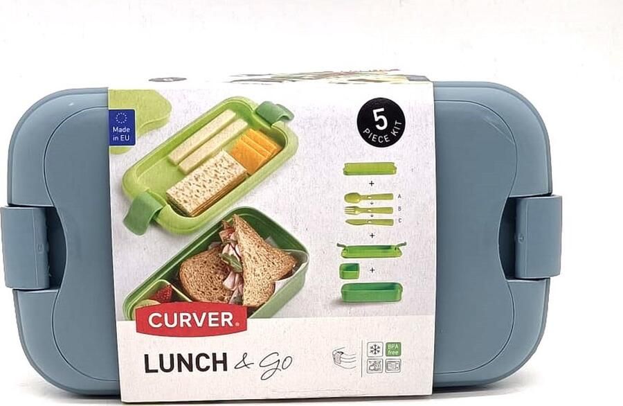 Curver Lunch&Go Vershouddoos Lunchbox Inclusief Bestek 2 3 Compartimenten Licht Blauw