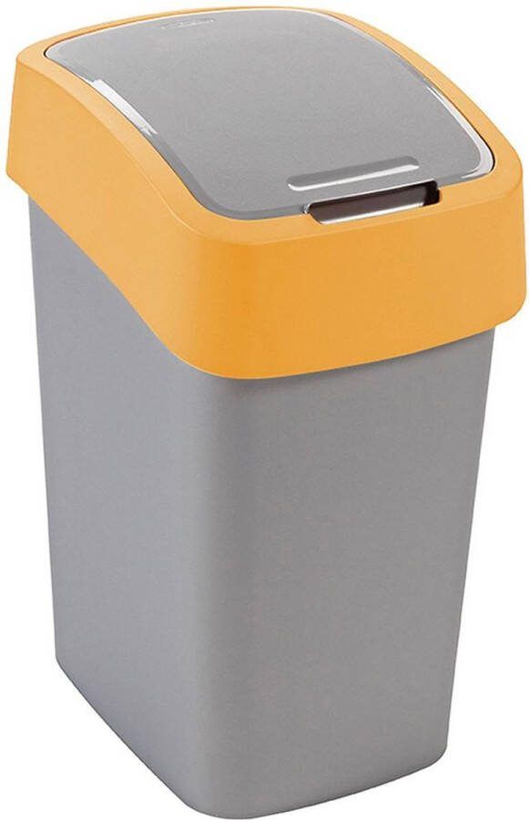 Curver Cuver Prullenbak Afvalbak met deksel Grijs met oranje frame 25L Flip Bin