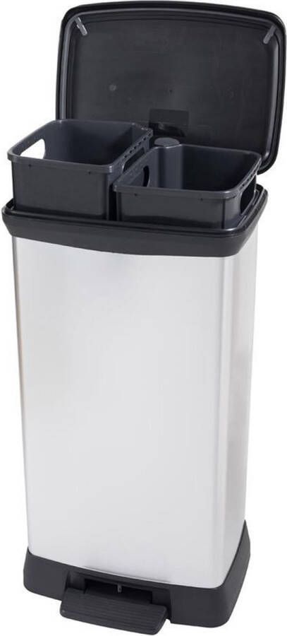 Curver deco bin duo prullenbak 23 liter + 23 liter rechthoekig zilver metallic