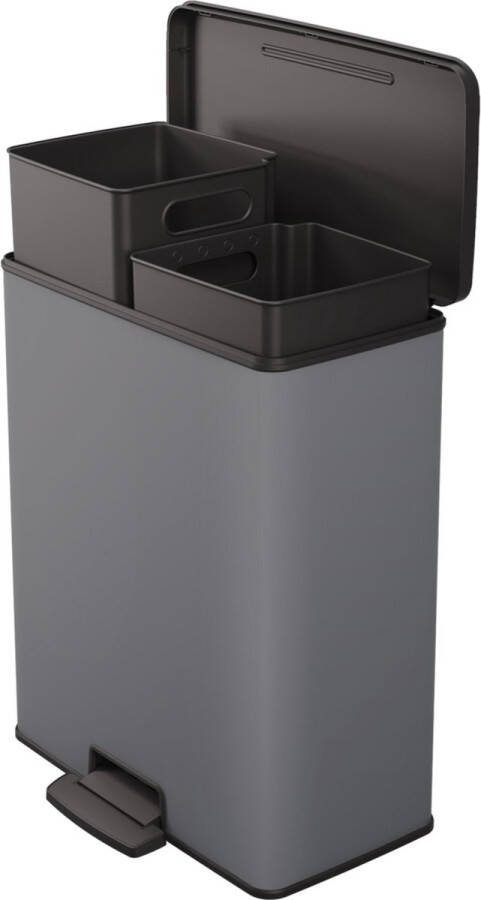 Curver deco bin duo prullenbak 26 liter +26 liter rechthoekig cool grey