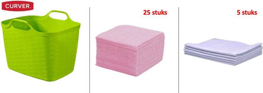 Curver flexibasket + 25 viscosedoekjes + 5 viscosedweildoeken