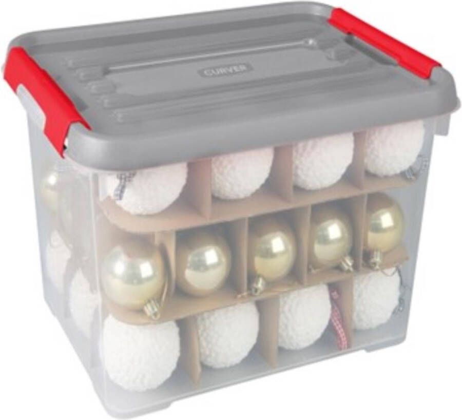 Curver Handy+ Kerst opbergbox 65 liter met scheidings delen voor kerstballen (excl. kerstballen)