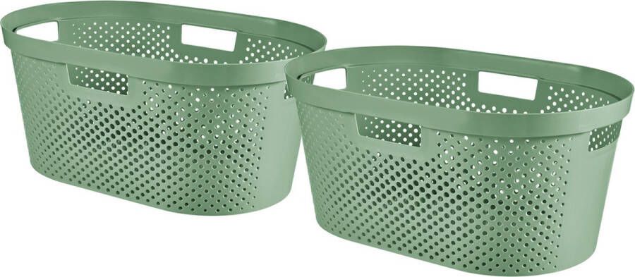 Curver Infinity Recycled Dots Wasmand 40L -100% recycled zacht groen 2 stuks