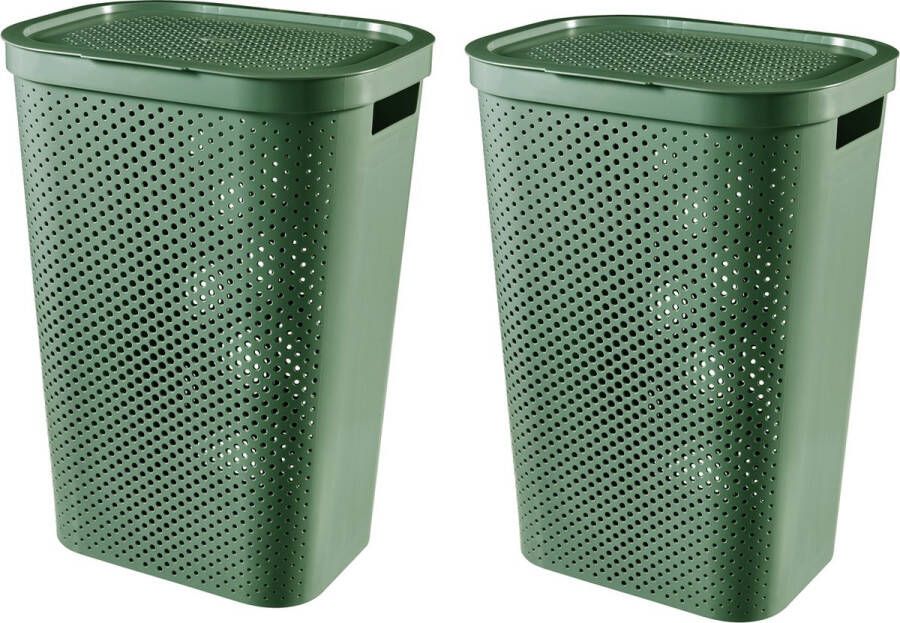 Curver Infinity Dots Recycled Wasmand met deksel 60L – 2 stuks Groen