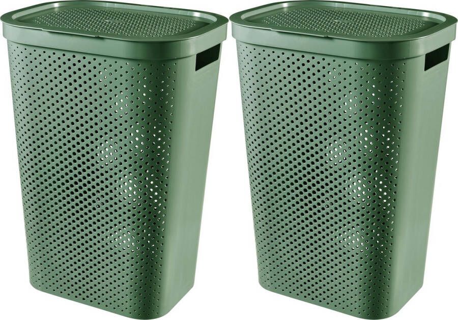 Curver Infinity Recycled Wasmand met deksel Groen 60 l 2 stuks