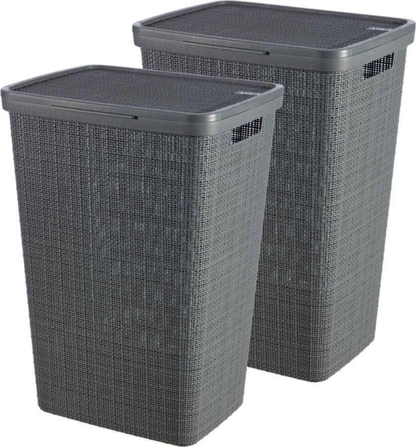 Curver Jute Wasmand met deksel 58 liter 2 stuks Donkergrijs