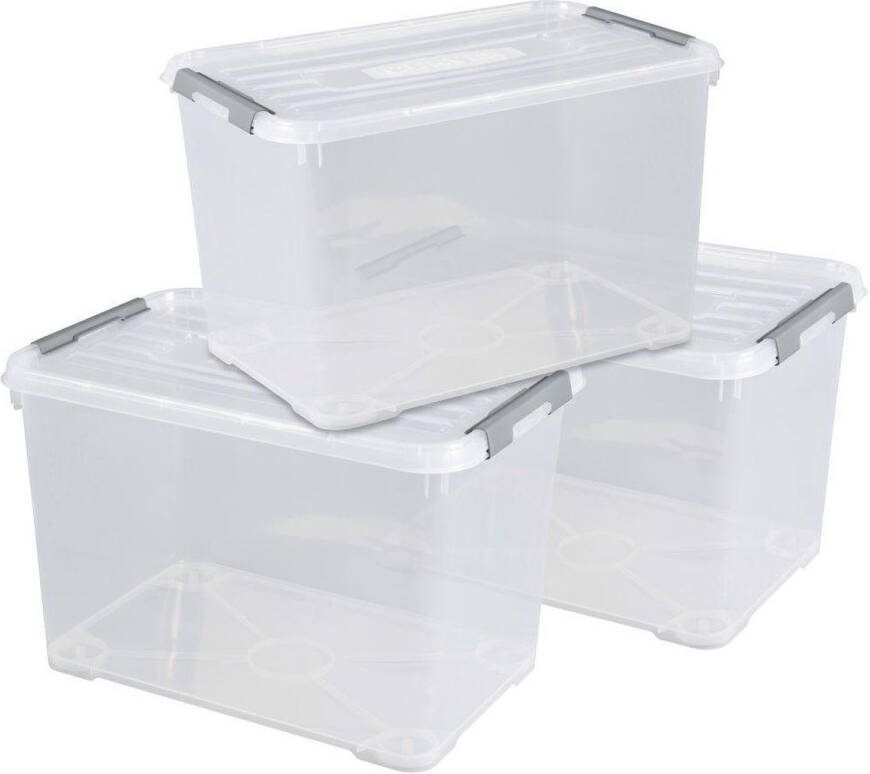 Curver Opbergdoos met deksel Handy 65 L transparant 3 st 240682