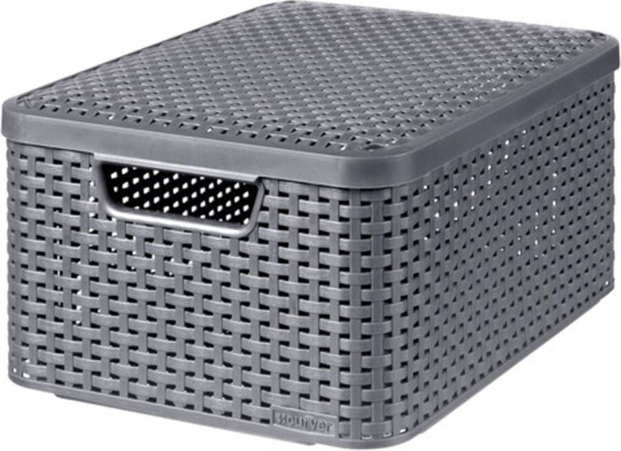 Curver Rattan Style Opbergmand M 22 liter Met Deksel Antraciet - Foto 3