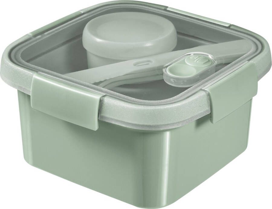 Curver Smart to Go Eco Lunchset Vierkant 1 1L + Bestekset & Sauscup Groen