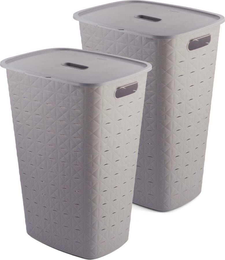 Curver Softex Wasmand met Deksel 56L 2 stuks Taupe