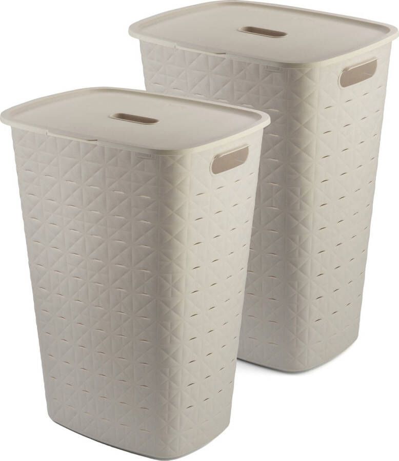 Curver Softex Wasmand met Deksel 56L 2 stuks Beige