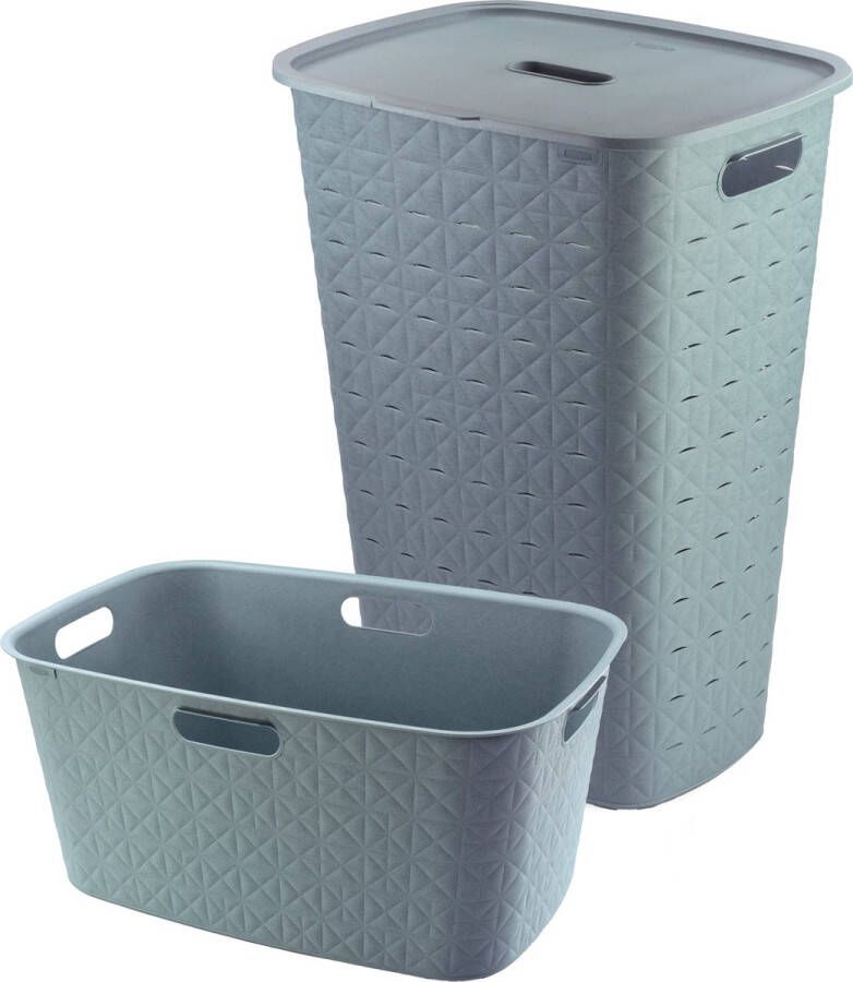 Curver Softex Wasmand met Deksel 56L + Wasmand 45L Blauw