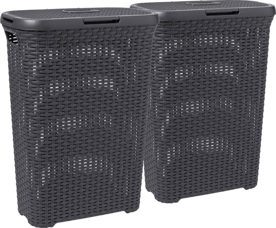 Curver Style Wasmand met deksel 2x 40 liter 2 stuks Antraciet