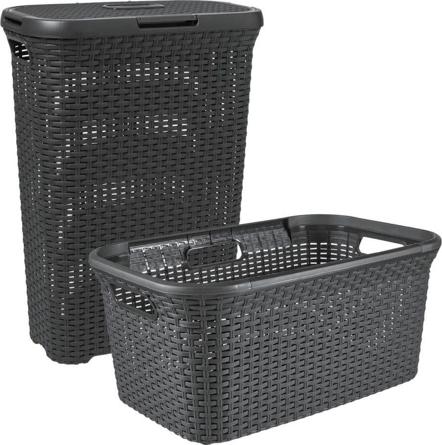 Curver Style Wasmand Met Deksel 40l + Wasmand 45l Antraciet