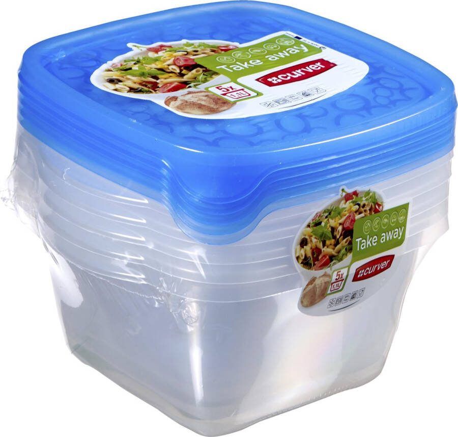 Curver Take Away Vershouddozen Vierkant 5x 1 l Transparant Blauw