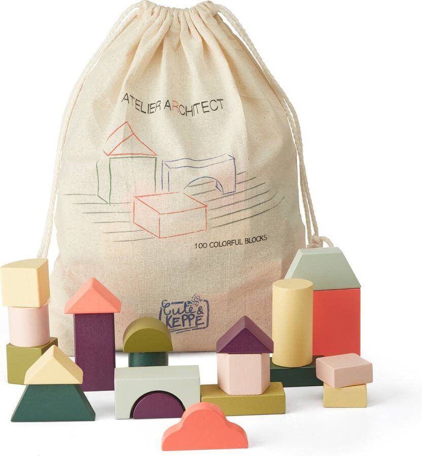 Cute & Keppe Blokkendoos Atelier Architect met 100 houten bouw Blokken voor Kinderen houten Speelgoed vanaf 2 jaar duurzaam FSC hout