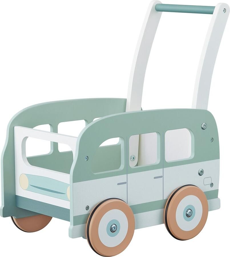 Cute & Keppe The Happy Bus Lachende Loopwagen Houten Bus voor Kinderen met plaats voor Blokken Baby Walker Loopauto Houten Speelgoed vanaf 1 Jaar Blokkenkar in Hout