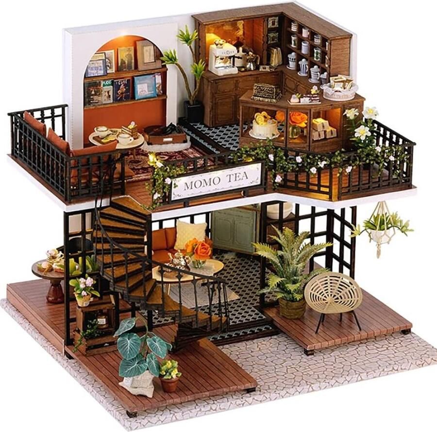 Cute Room – DIY Miniatuur Houten Poppenhuis Bouwpakket – LV-001 Forest Teashop (met Stofkap)