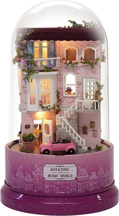 Cute Room DIY Miniatuur Houten Poppenhuis met Draaiende Muziekdoos in Stolp Bouwpakket B-031 Meet At The Corner