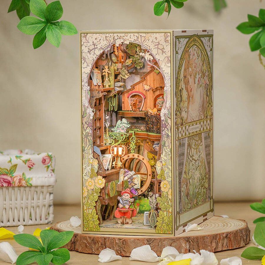 CuteBee Book Nook DIY Miniatuur Huisjes Modelbouwpakket Houten Modelbouw Tieners (14+) Volwassenen Houten Boekensteun Elven Paradise (SZ06B)