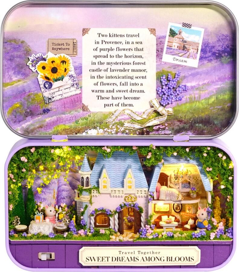 Cuteroom CUTE ROOM – Miniatuur Poppenhuis Bouwpakket in Tinnen Doos – Box Theater : Reistrilogie Serie – Q-010 Sweet Dream Among Blooms