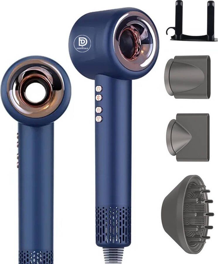 D-essentials Super hairdryer Föhn met diffuser Ionische haardroger Krullen Blauw