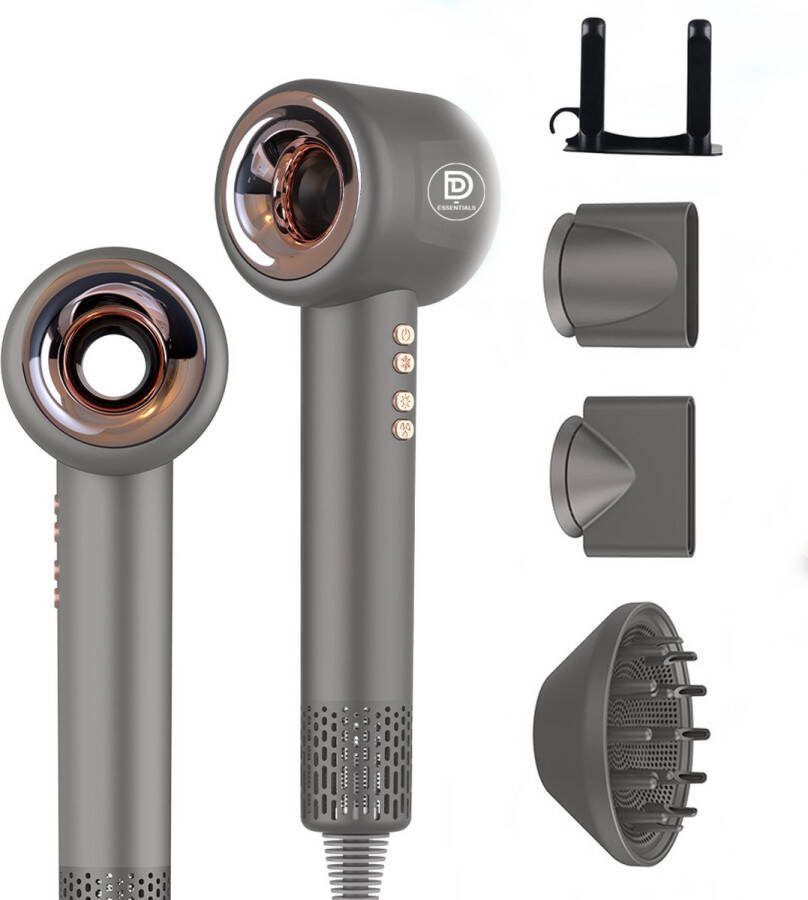 D-essentials Super hairdryer Föhn met diffuser Ionische haardroger Krullen Grijs