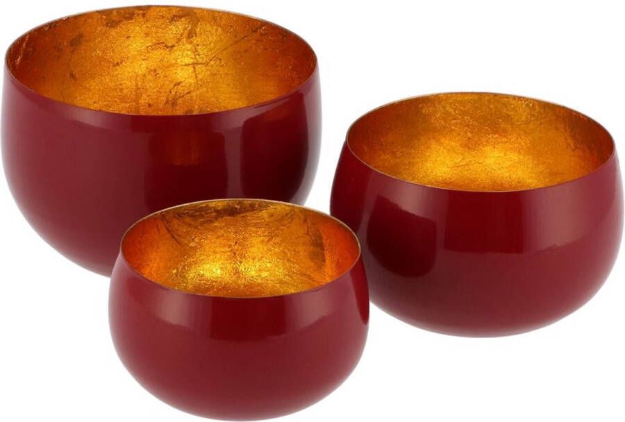 Daan Kromhout Design Kandelaar Store Theelichthouders set van 3 stuks Bordeaux Goud Theelicht Metaal bordeaux