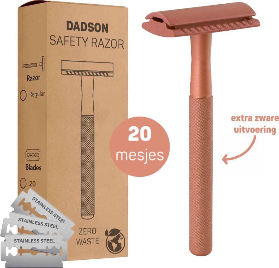 Dadson Safety Razor Rose + 20 RVS Scheermesjes – Scheermes – Aluminium – Double Edge – Klassiek – Veiligheidsscheermes – Unisex – Duurzaam Scheren – Zero Waste