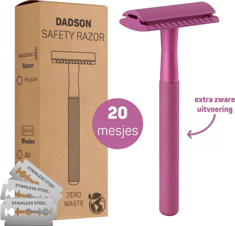 Dadson Safety Razor Roze + 20 RVS Scheermesjes – Scheermes – Aluminium – Double Edge – Klassiek – Veiligheidsscheermes – Unisex – Duurzaam Scheren – Zero Waste