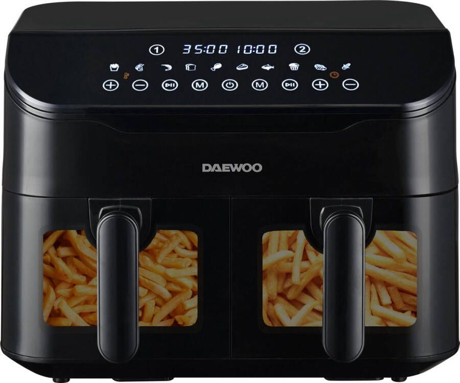 Daewoo Dubbele Airfryer XXL Twee Manden met Venster 8 Liter 10 Kookprogramma&apos;s 2800 Watt Vermogen 2024 Model