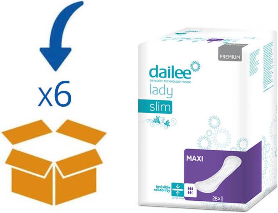 Dailee Lady Premium Slim Maxi 6 pakken van 28 stuks incontinentieverband inlegkruisje