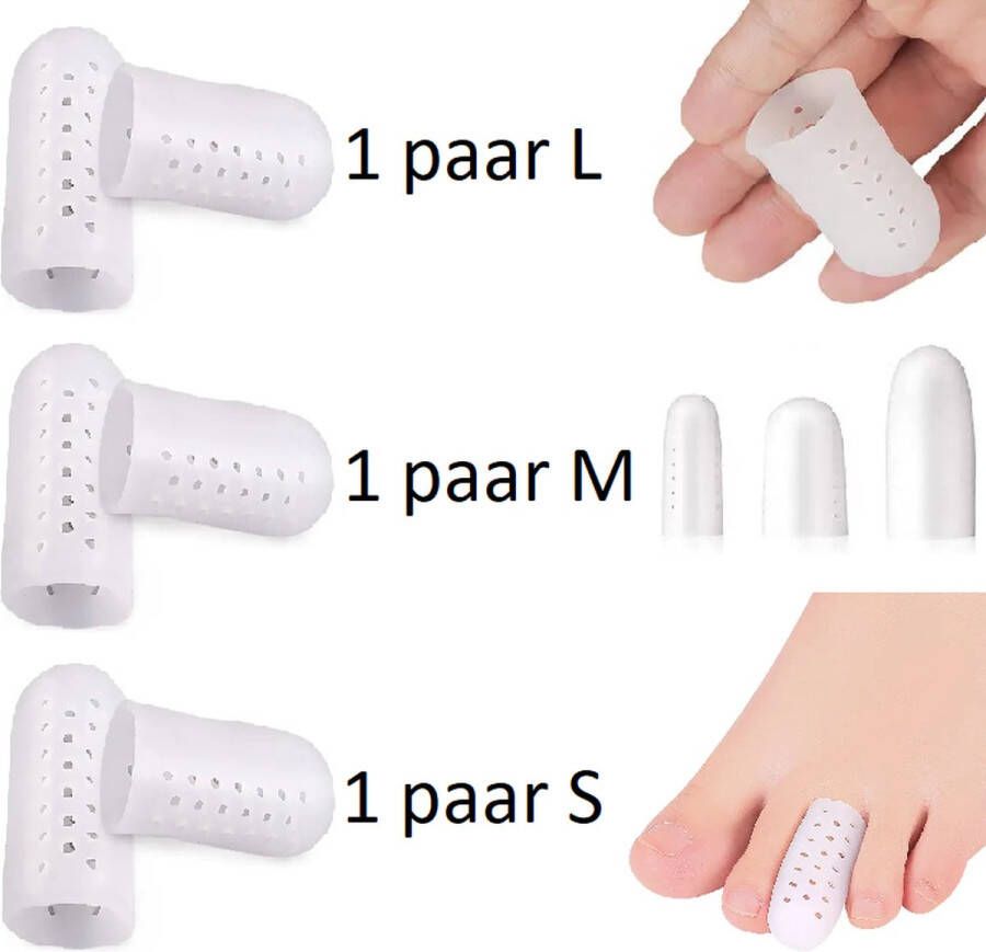 Teenbeschermer Siliconen Set (3 paar S M L) Witte Teenbeschermers voor Kleine & Grote Teen Teenkap & Teenspreider Comfortabele Ondersteuning voor Elke Voet Unisex. Ook te gebruiken voor je Vingers! Vingerbeschermers Vingerhoedjes Keuken