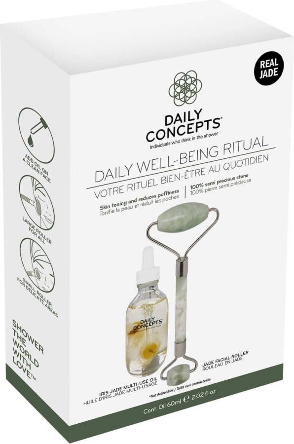 Daily Concepts Daily Well Being Ritual Jade Gezichts Roller en Iris Jade Multi Use olie Jade Facial Roller en Iris Jade Multi use oil