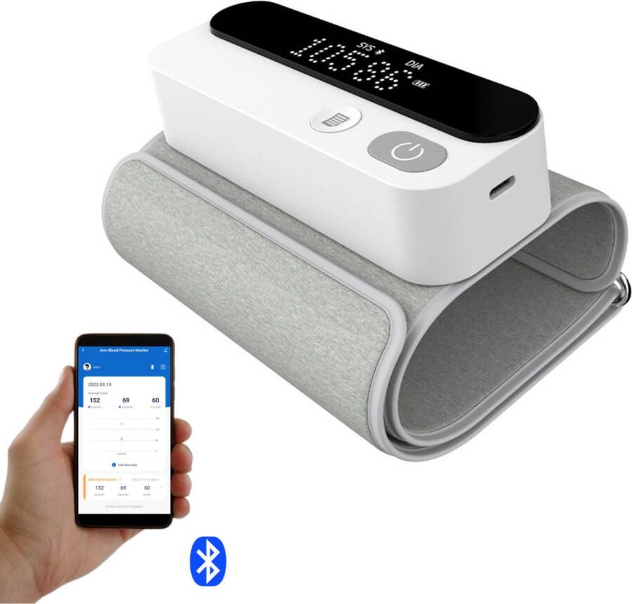 Daily Products Smart Bloeddrukmeter bovenarm met app Bluetooth Stem bestuurbaar Onregelmatige hartslag detectie Manchet 22 42 cm LED Scherm