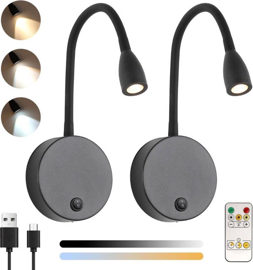 Dailysupplies Bedlampjes Hoofdbord Leeslampjes Bedlamp Slaapkamer Volwassenen Met Afstandsbediening Zwart