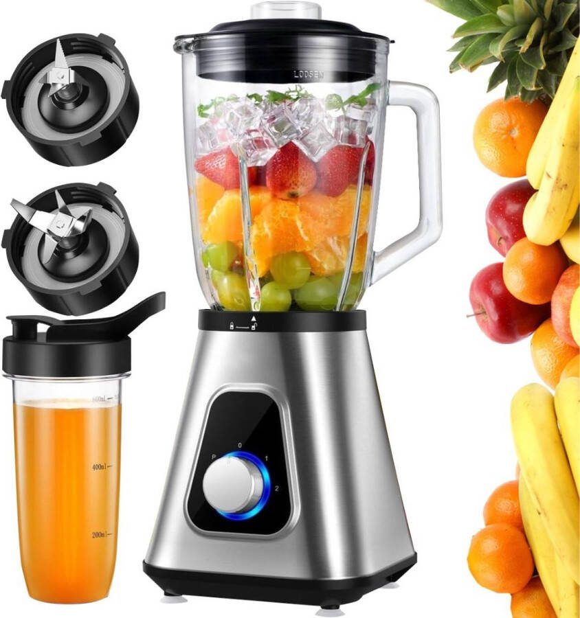 Dailysupplies Blender Smoothie Maker Mixer 1200W Zilver met Zwart