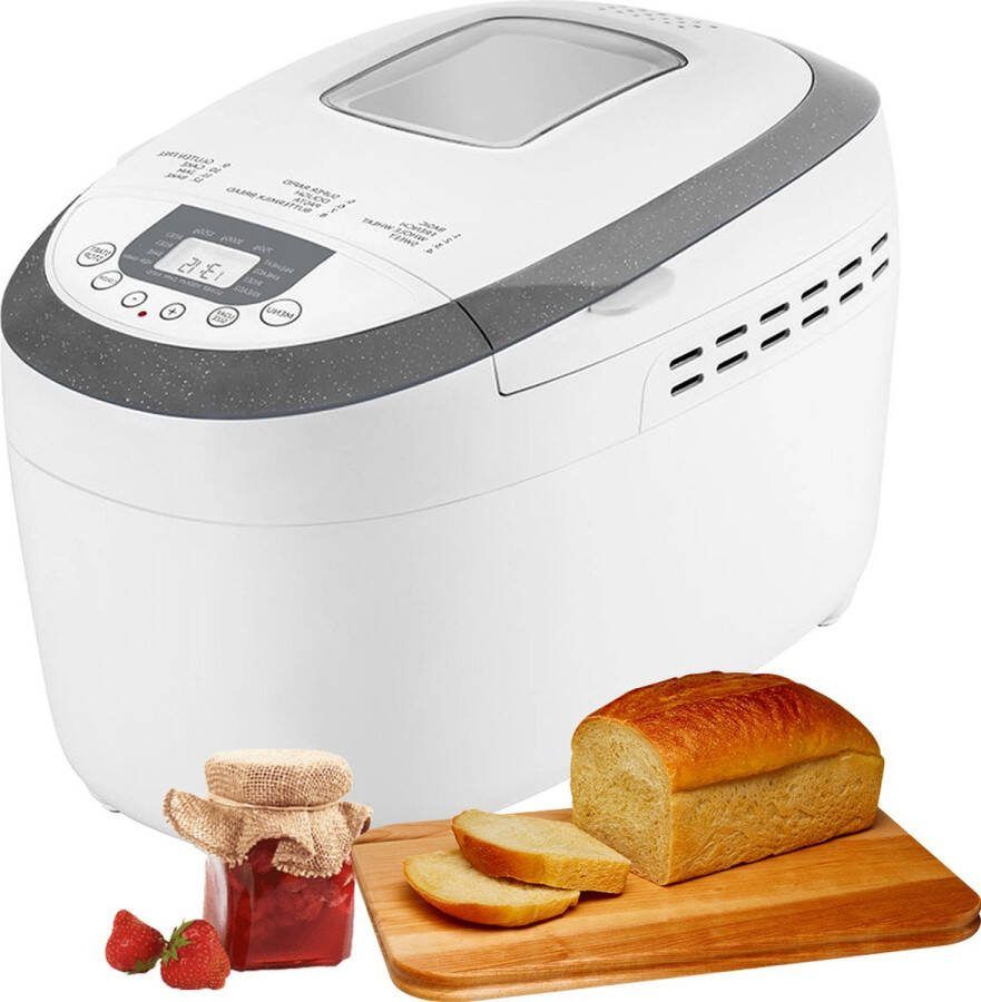 Dailysupplies Broodbakmachine met 12 Programma's en Timer Broodmachine Broodbakmachines Voor Broodmix 650Gram Wit met Grijs