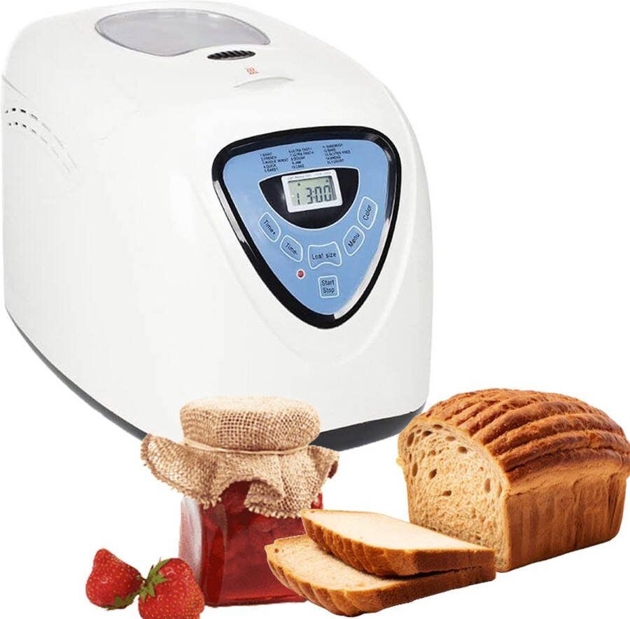 Dailysupplies Broodbakmachine met 15 Programma's en Timer Broodmachine Broodbakmachines Voor Broodmix 1000Gram Wit met Blauw
