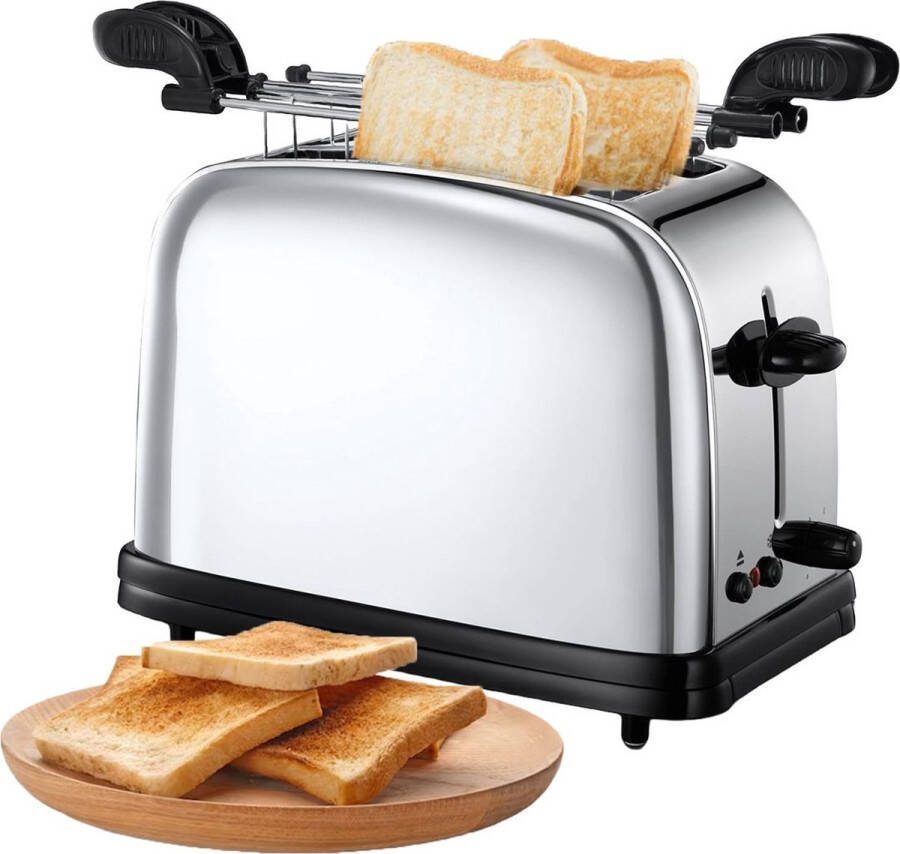 Dailysupplies Broodrooster met Tostiklemmen Toaster Broodroosters Zilver met Zwart