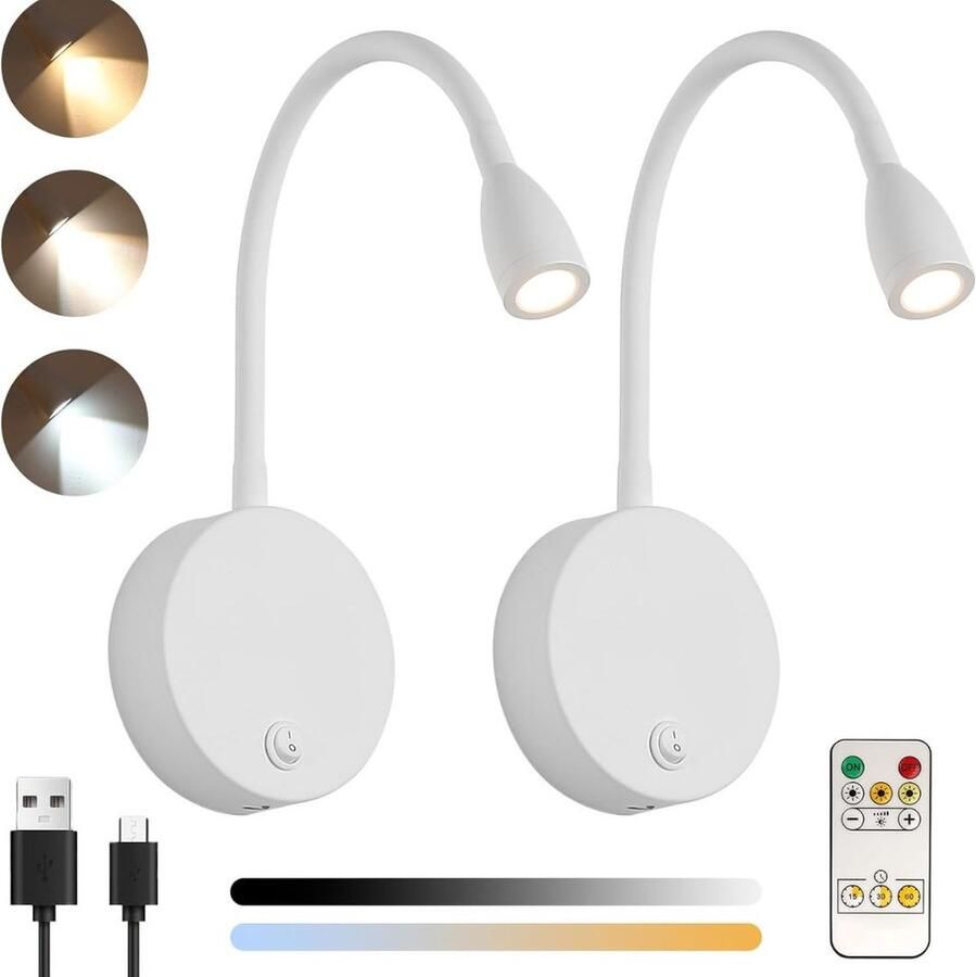 Dailysupplies Bedlampjes Hoofdbord Leeslampjes Bedlamp Slaapkamer Volwassenen Met Afstandsbediening Wit