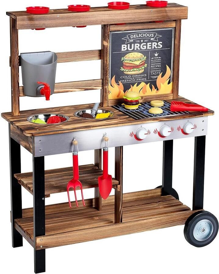 Dailysupplies Buitenkeuken Speelgoed Modderkeuken met Wielen Mud Kitchen Kinderspeelgoed 2 Jaar voor Jongens en Meisjes Speelkeuken met BBQ