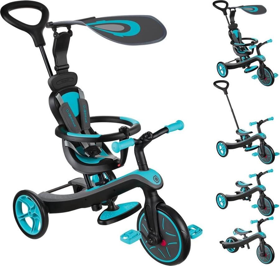 Dailysupplies Driewieler met Duwstang Driewielers Loopfiets Zwart met Blauw