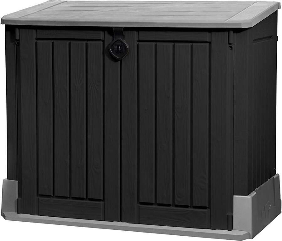 Dailysupplies Kliko Ombouw Dubbel Containerberging Kunststof voor 2 Containers Weerbestendig Zwart met Grijs Hout Look